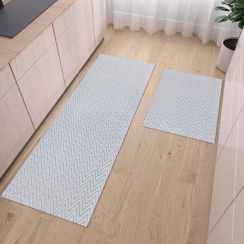 Kit Cozinha 2 Peças Tapete Chevron Passadeira 1,30 X 0,45 Capacho 0,60 X 0,45 Antiderrapante Cinza