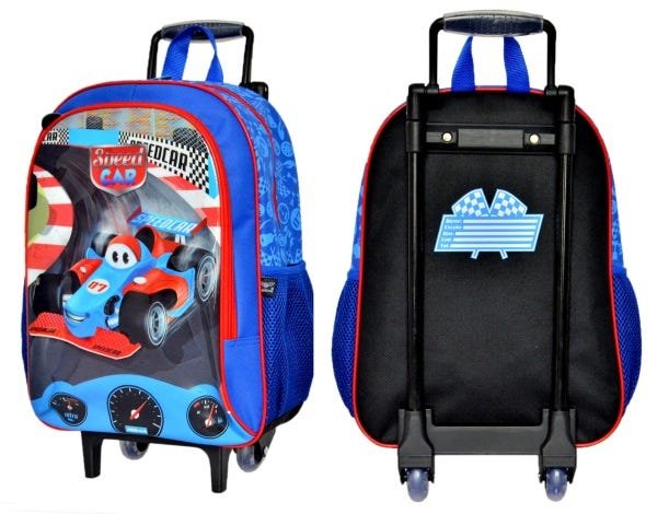 Mochila G Rodinhas E Lancheira E Estojo - Carro Azul Santino - 2