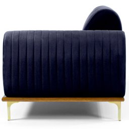 Sofá 4 Lugares 2,65M Chaise Direito Molino Base Madeira Pés Gold Suede Azul Marinho - 7