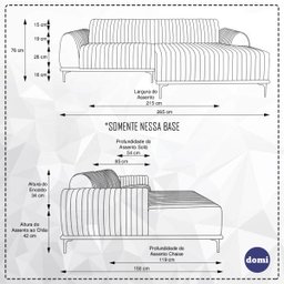 Sofá 4 Lugares 2,65M Chaise Direito Molino Base Madeira Pés Gold Suede Azul Marinho - 4