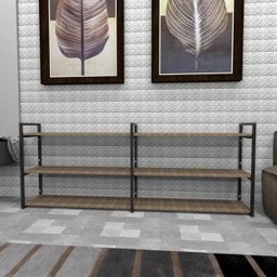 Estante Industrial - Aço Preto - 180x30x68cm - MDF Amadeirado Escuro - Modelo Ind32aeest - 1