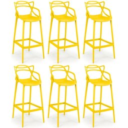 Kit 6 Banquetas Allegra com Encosto Design Cozinha/bancada - Amarelo - 1