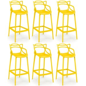 Kit 6 Banquetas Allegra com Encosto Design Cozinha/bancada - Amarelo