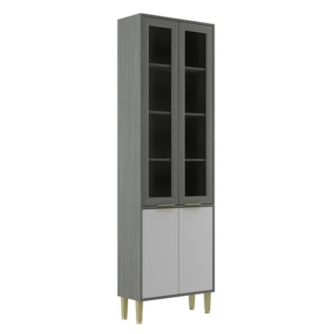 Paneleiro com Vidro 4 Portas Domus Espresso Móveis Prata/Silver
