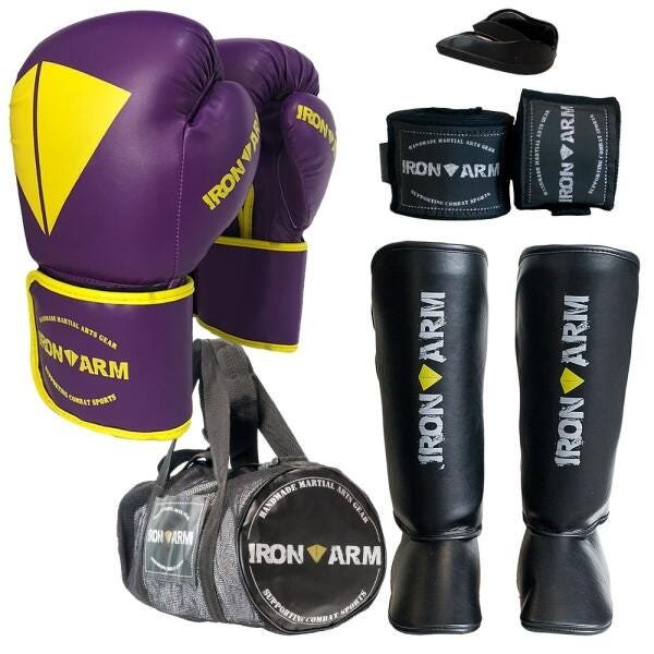 Kit Boxe Luva Bandagem Bucal Caneleira G Bolsa - Iron Arm - 1