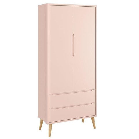 Guarda Roupa Infantil Theo 2 Portas Rosa com Pés Madeira Natural – Reller