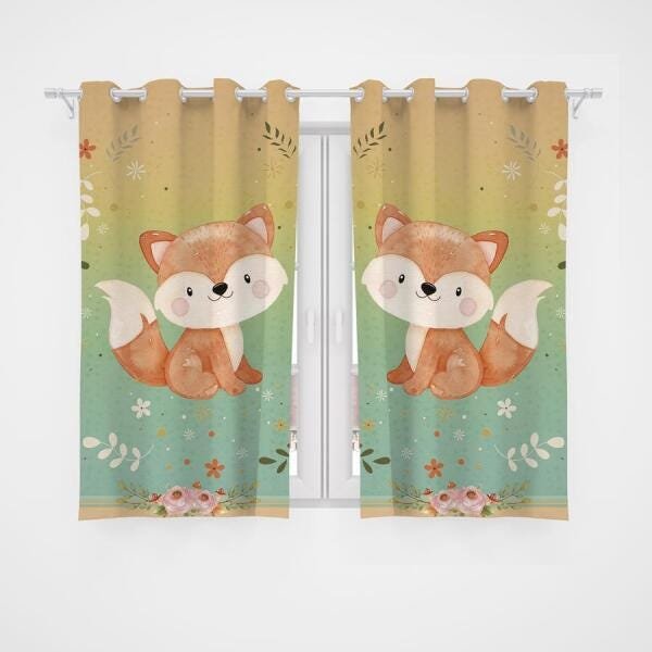 Cortina Infantil Raposa Raposinha Fox Decoração Quarto - 1