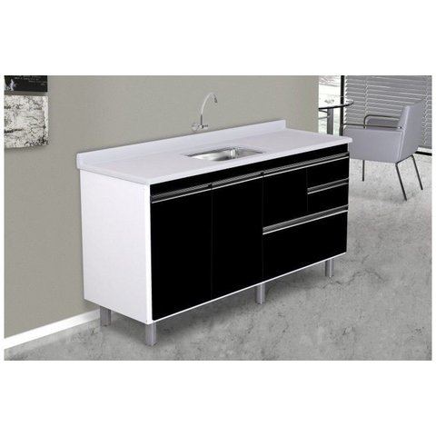 Gabinete Cozinha Mdp 1,44m Elegance com 6 Pés e Amplo Espaço:preto