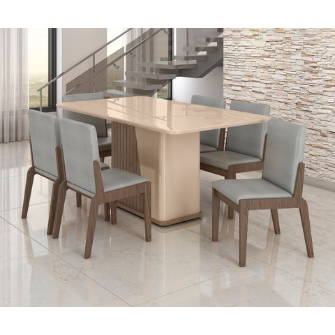 Conjunto Mesa com 6 Cadeiras Harmonia Marrom/Carvalho/Fendi