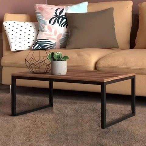 Mesa Centro Sala Pés de Ferro Tampo Mdf 80x40 Amadeirado