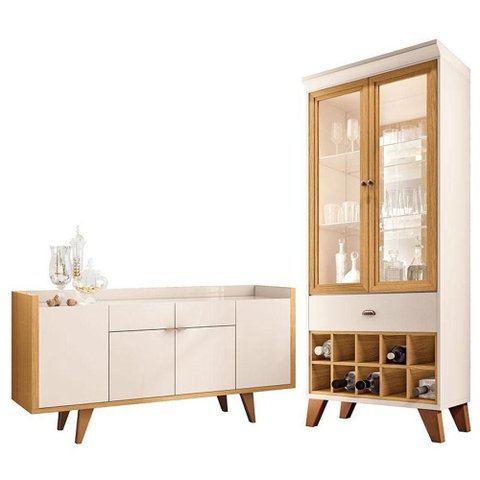 Buffet Melodia e Cristaleira Ópera Off White Cinamomo - Hb Móveis