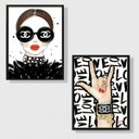 Ver imagem 1 de Kit 2 Quadros Fashion Moda Rock 45x34cm:Madeira branca