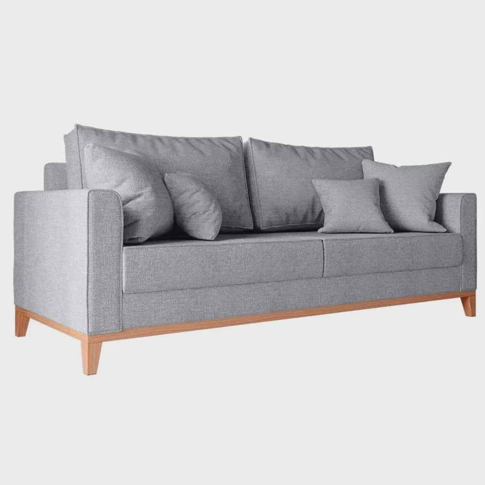 Ver imagem 3 de Kit Sofá 3 e 2 Lugares Beny com Base de Madeira Linho Grafite Ideal Móveis.