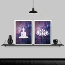 Ver imagem 2 de Kit 2 Quadros Buda E Flor De Lotus Galaxia 33x24cm:Madeira branca