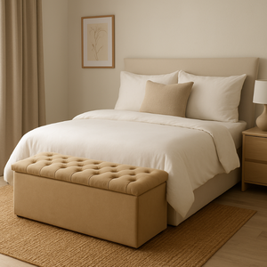 Cabeceira Mais Calçadeira Baú King 195cm para Cama Box Sofia Suede Bege