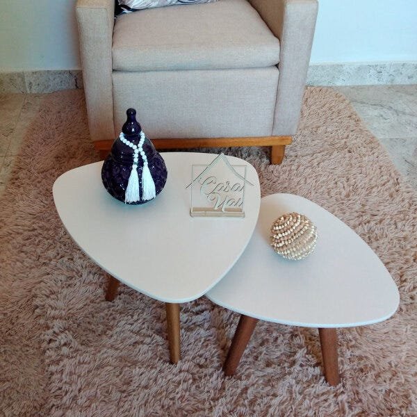 Conjunto Mesa de Centro Pe Palito Palheta Laca Off White 50/40 Casa Uai - 1