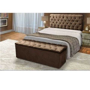 Cabeceira Mais Calçadeira Baú King 195cm Para Cama Box Sofia Suede Marrom