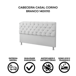 Cabeceira Casal Estofada Paris 140cm Sintético Branco - 4