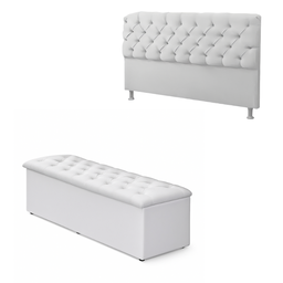 Conjunto Cabeceira + Calçadeira Baú Casal Queen 160cm Branco - 2