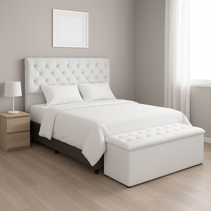 Conjunto Cabeceira + Calçadeira Baú Casal Queen 160cm Branco