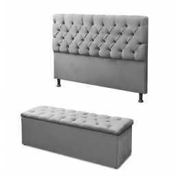 Conjunto Cabeceira + Calçadeira Baú Casal Queen 160cm Cinza - 1