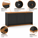 Ver imagem 4 de Aparador Buffet para Sala de Jantar 3 Portas Tampo 25 mm 135 cm Berlin - Preto/Naturale