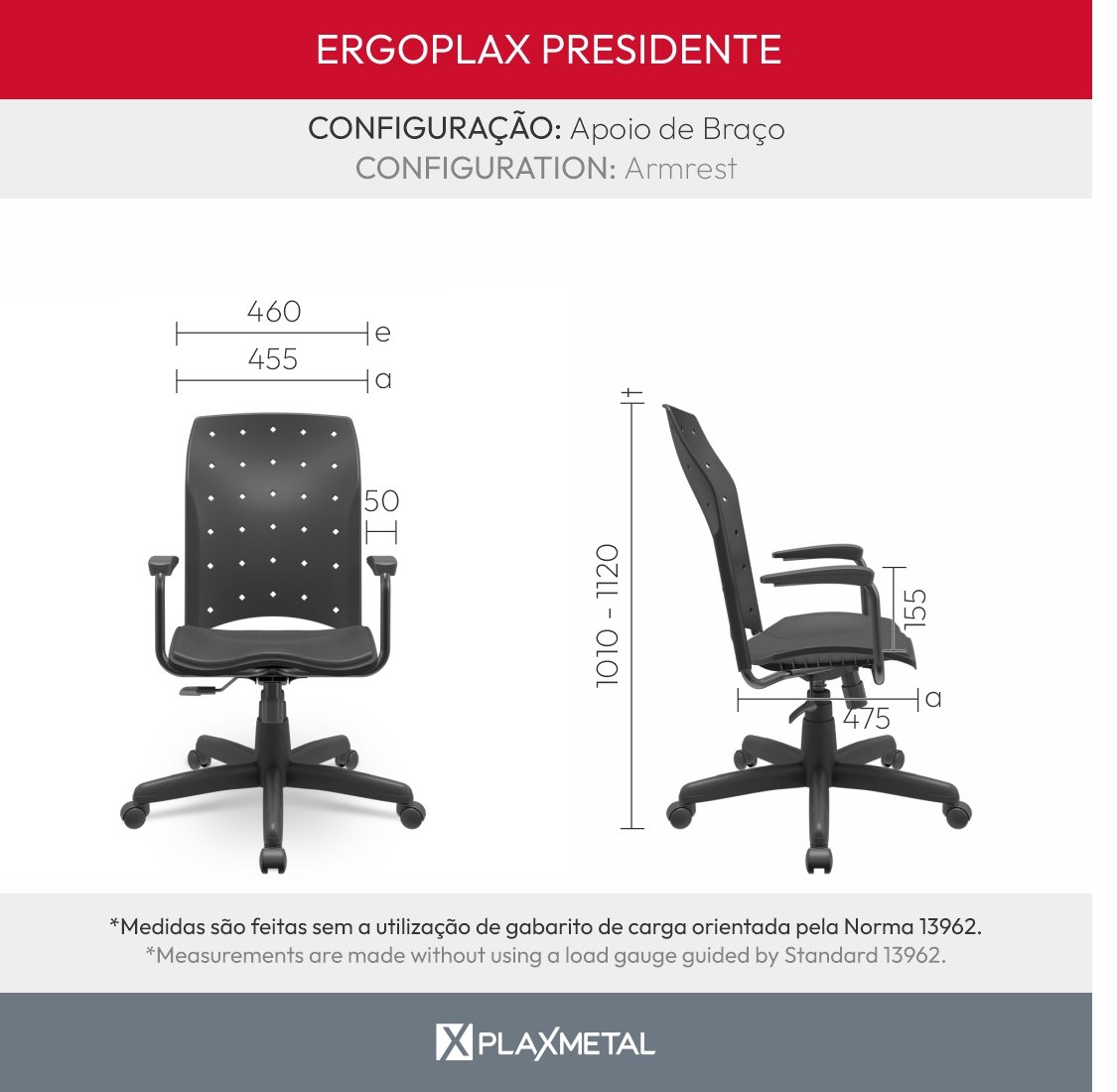 Cadeira Ergoplax Presidente Assento Estofado com Braços - 5