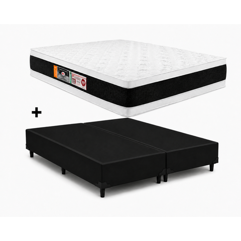 Cama Box Base Casal Bipartido Preto Colchão Casal Black e White Air Double Face D45 138x188 - Castor