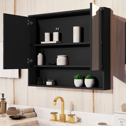 Armário de Banheiro Aéreo Espelheira Eros 2 Portas Preto - 4 Armário de Banheiro Aéreo Espelheira Eros 2 Portas Preto - 4