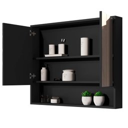 Armário de Banheiro Aéreo Espelheira Eros 2 Portas Preto - 2 Armário de Banheiro Aéreo Espelheira Eros 2 Portas Preto - 2