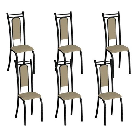 Kit 6 Cadeiras Paris Corino Creme Tubo Martelado