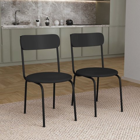 Kit 2 Cadeiras de Jantar Ergonômicas 188 em Aço Carbono Preto