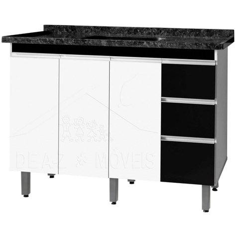 Gabinete Para Pia de 1.20 Metro balcão 100% MDF com Puxador em Alumínio inteiro chapa de 15mm ultima