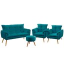 Ver imagem 1 de Kit Poltrona Namoradeira e 2 Poltronas Beta com Puff Solar Suede Azul Turquesa Aradecor