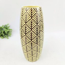 Vaso Amarelo Marrom Decorativo 30x11cm Folha Decoração - 2