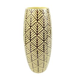 Vaso Amarelo Marrom Decorativo 30x11cm Folha Decoração - 1