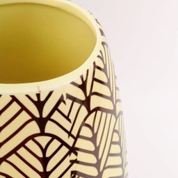 Vaso Amarelo Marrom Decorativo 30x11cm Folha Decoração - 4