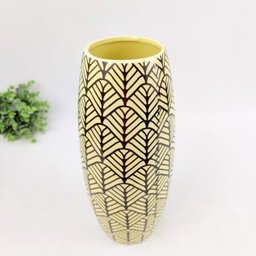 Vaso Amarelo Marrom Decorativo 30x11cm Folha Decoração - 3