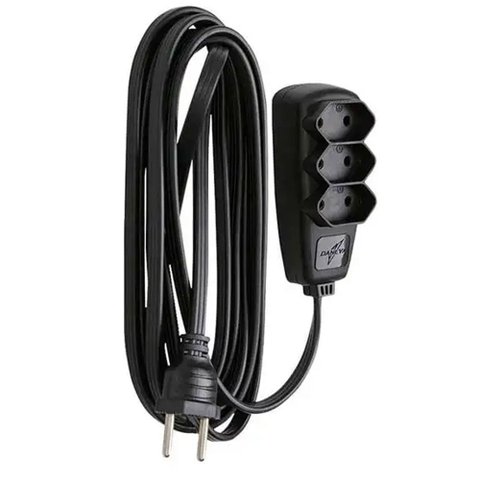 Extensão Elétrica 3 Metros 3 Tomadas 10A 250V Bivolt 2 Pinos Padrão 2500W Fio Paralelo 0,75mm² Certi