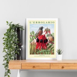 Quadro Flor Vermelha com Passarinho 33x24cm - com Vidro:moldura Branca - 2