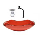 Ver imagem 1 de CUBA DE VIDRO ABAULADA 45CM VERMELHO FERRARI + VALVULA + TORNEIRA PRETA