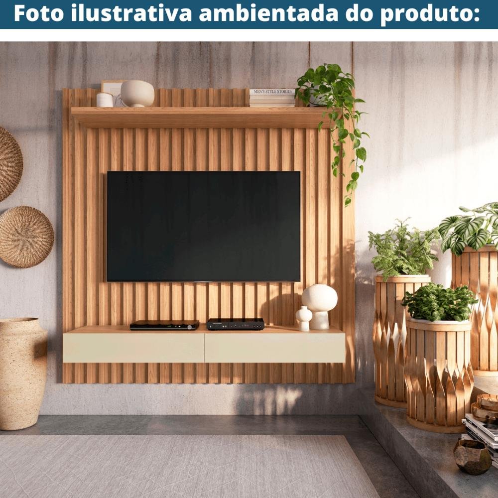 Painel Suspenso Ripado Tb181 Pradel 178 Cm (largura) em Mdf Cor Freijó e Off White 2 Gavetas - 3