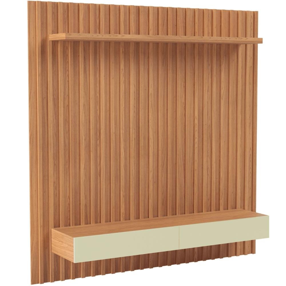 Painel Suspenso Ripado Tb181 Pradel 178 Cm (largura) em Mdf Cor Freijó e Off White 2 Gavetas - 1