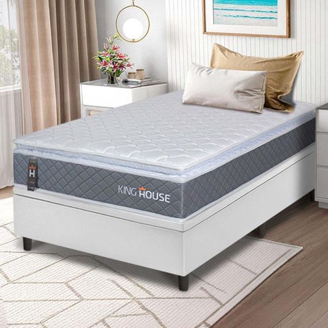 Conjunto Box Baú Branco Luanda Cinza Espuma D28 Solteiro 96x203x69 - King House