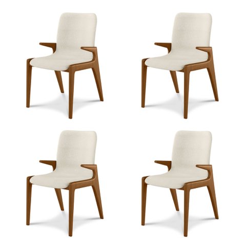 Kit 4 Cadeiras Decorativas Sala de Jantar Madeira Maciça com Braço Pigeon Linho Cinza/Ébano - Gran B
