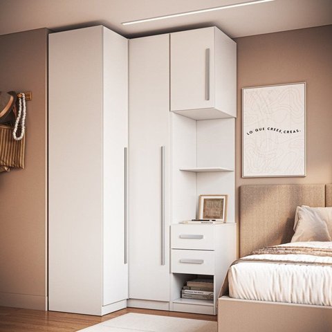 Guarda Roupa Modulado 100% MDF 3 Peças com Mesa de Cabeceira Esquerda 3 Portas e 2 Gavetas Integrato