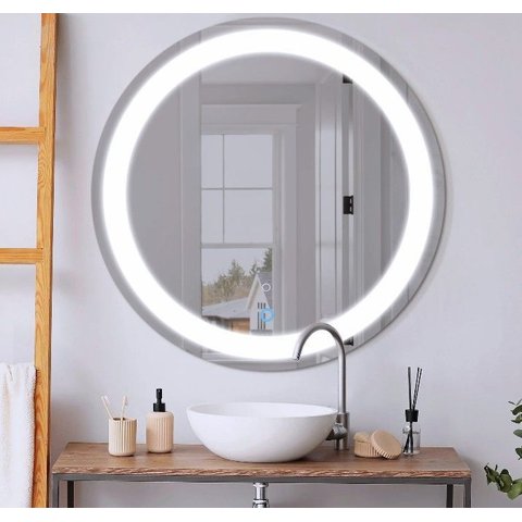 Espelho 4mm Banheiro Led 3 Cores Frio Neutro e Quente 90 Redondo Bivolt Grande 90cm