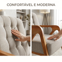 Ver imagem 2 de Poltrona Decorativa para Sala de Estar em Linho Bege Pés de Madeira Maciça