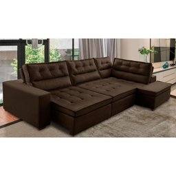 Sofá de Canto Retrátil e Reclinável com Molas LD 3,00x2,00m Viviane Suede Marrom Madelina Decor - 1