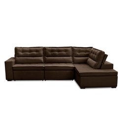 Sofá de Canto Retrátil e Reclinável com Molas LD 3,00x2,00m Viviane Suede Marrom Madelina Decor - 3